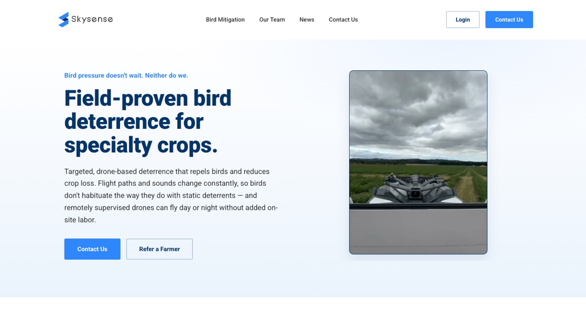 The redesigned Skysense homepage