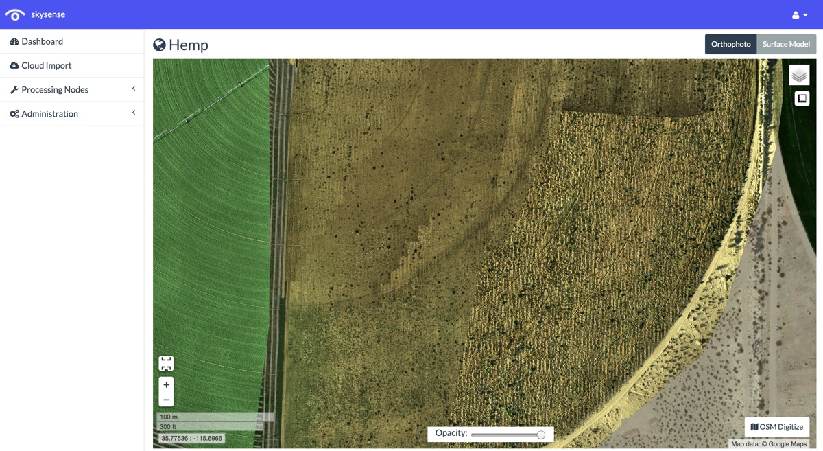 A digital farm map in the Skysense dashboard